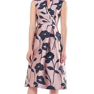 Kay Unger Pink and Black Floral Midi Dress